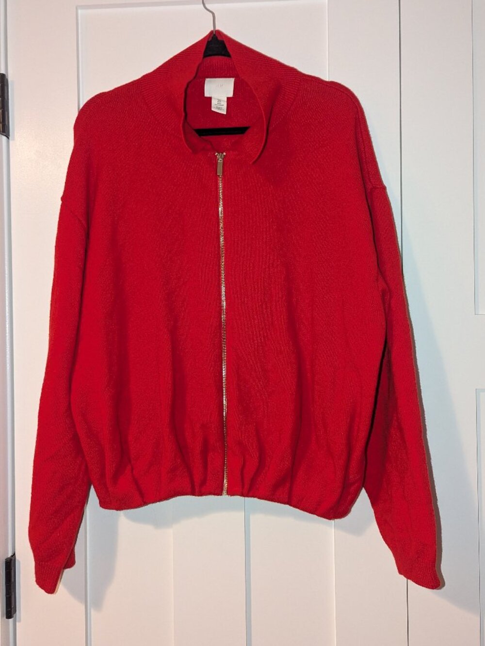 H&M Red Zip Up Cardigan Sweater Size L